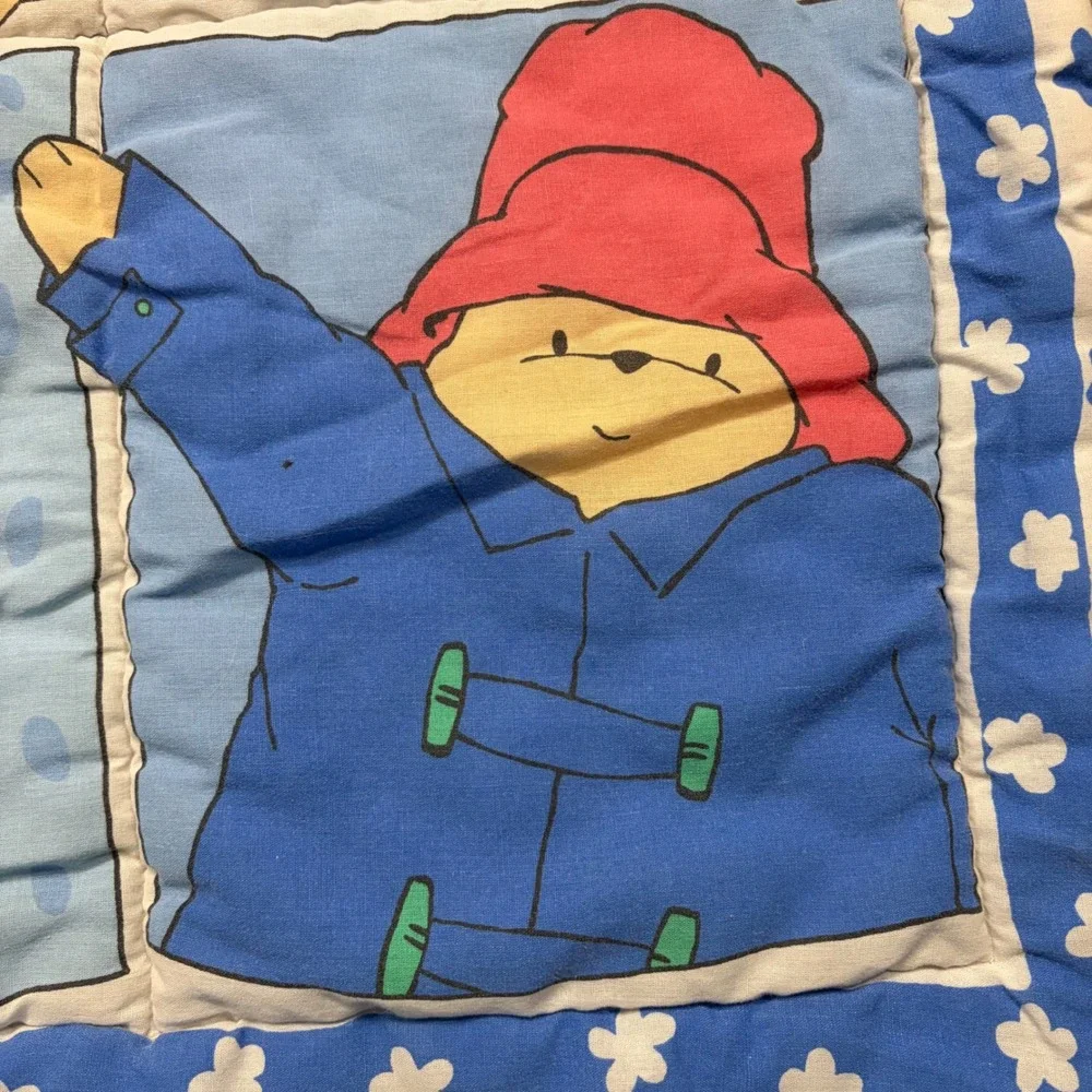 Vintage Paddington Bear Quilted Baby Blanket Nursery Wall Hanging Blue White v